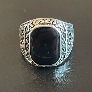 Natural black obsidian S925 silver ring size 8